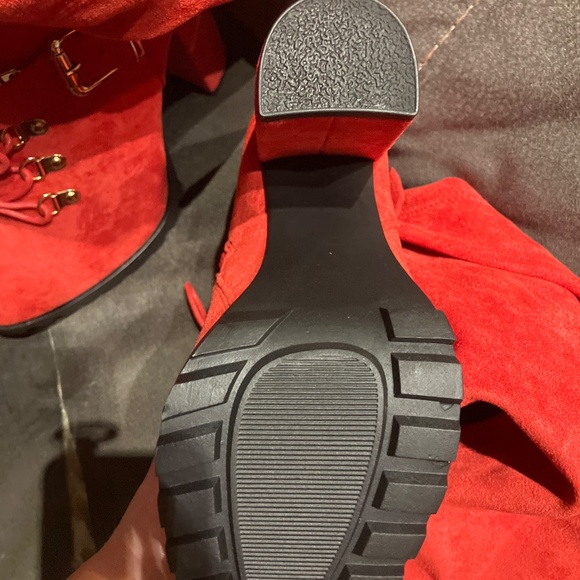 Thigh High Heeled Woman’s Red Suede Boots Size7 - Picture 5 of 12